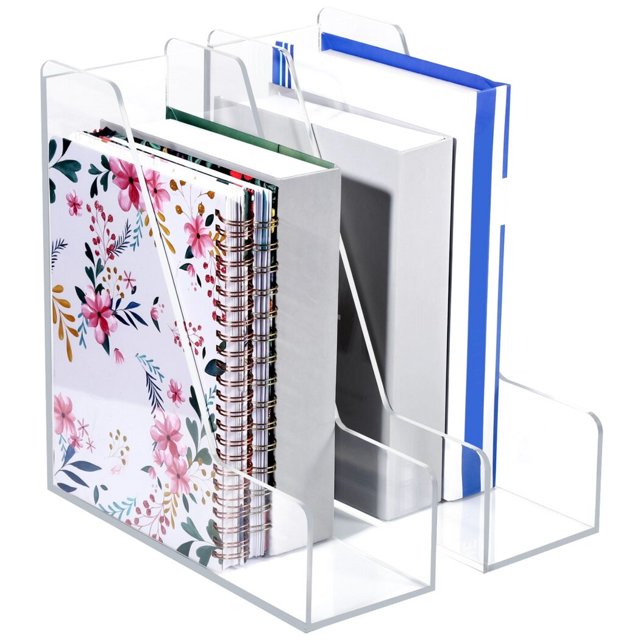 2 Pcs Magazine Holders, Clear Acrylic File Holder Desk Organizers, Vertical Magazine Rack for Home Office School, Desktop Book Storage