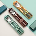 thumbnail image 4 of Portable Cutlery Set with Travel Box Silverware Chopsticks Fork Spoon Reusable Lunch Cutlery Set Dishwasher Safe Cutlery Set with Colored Handles for Work or School (Green), 4 of 5