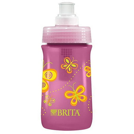 Brita Soft Squeeze Water Filter Bottle For Kids, Pink Butterflies, 13 ounce, BPA Free