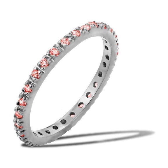 Rhodium Plated 925 Sterling Silver Plated Eternity Ring July Band Red CZ Jewelry Female Size 5