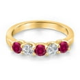 thumbnail image 3 of Gem Stone King 18K Yellow Gold Plated Silver Red Created Ruby and Lab Grown Diamond Wedding-Bands Ring for Women | 1.09 Cttw | Round 3.5MM | Gemstone July Birthstone | Size 7, 3 of 6