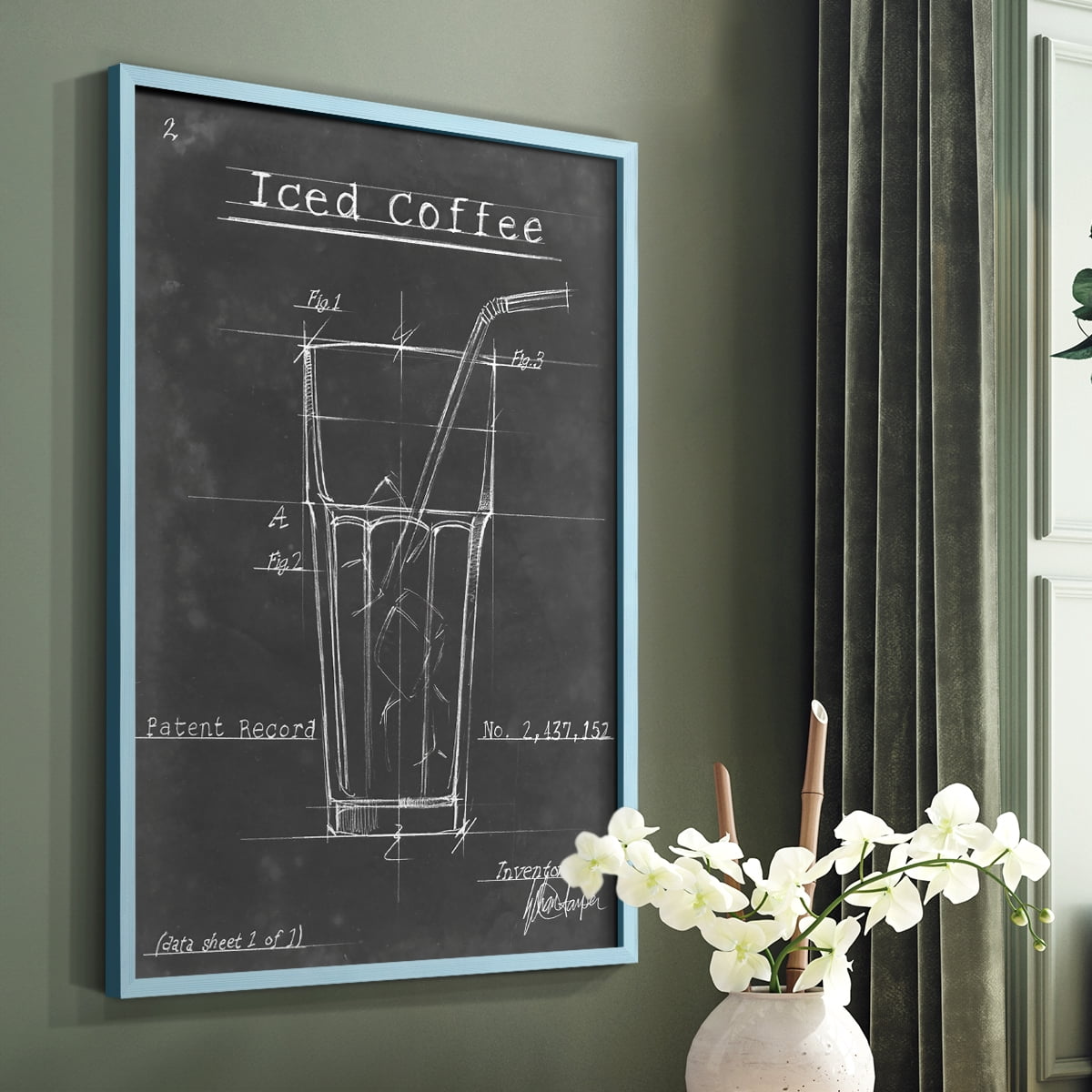 Morning Routine IV Framed Print in Blue Solid Wood Framed Print No Nail Hanging