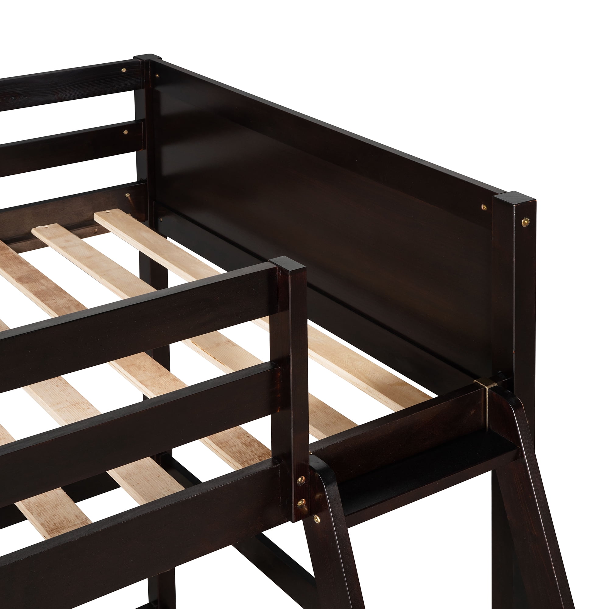 Aukfa Twin Loft Bed, Wood Bed Frame for Dorm Kis Teens College, Modern - Espresso