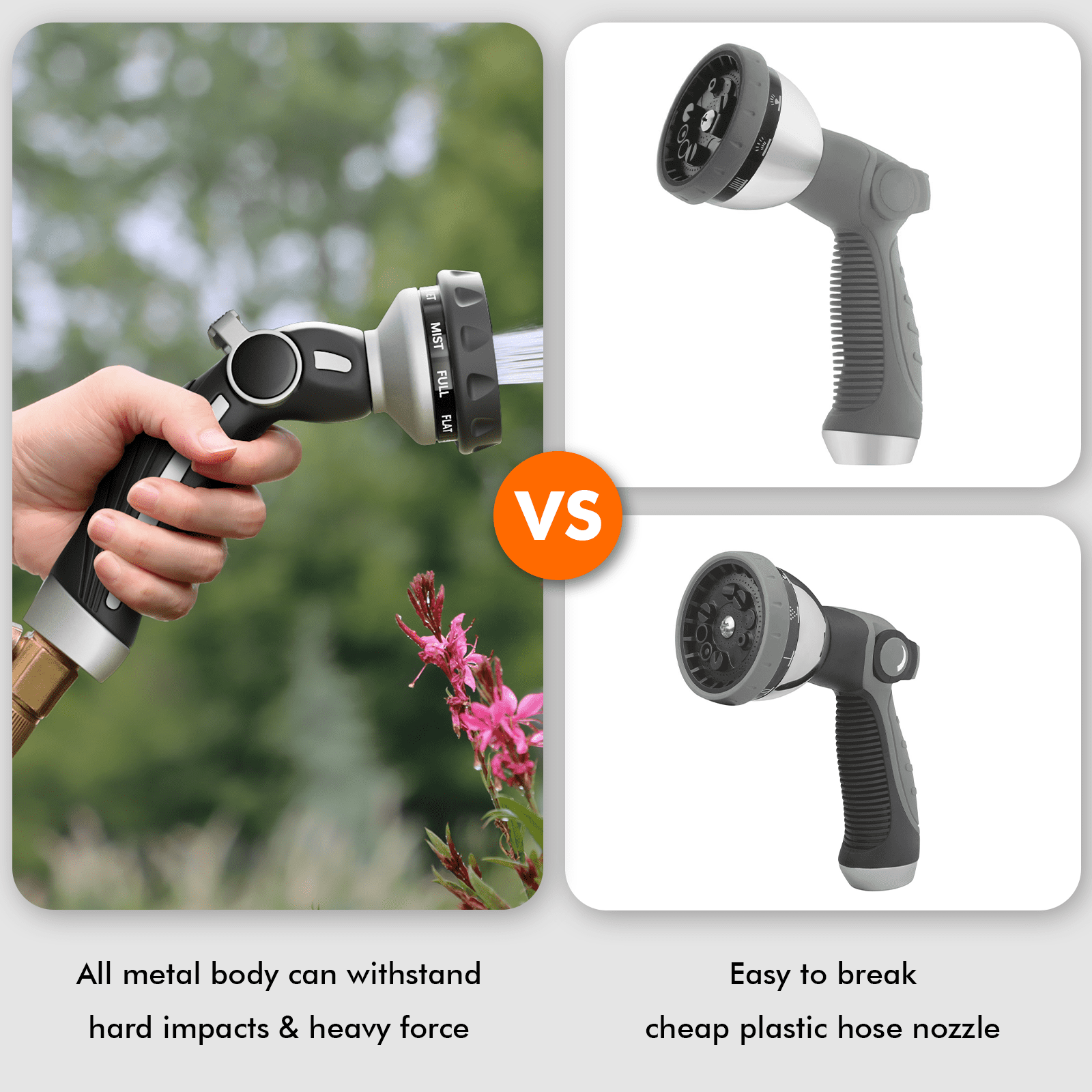 Restmo Hose Nozzle Heavy Duty, Metal Water Hose Sprayer for Garden, 9 Spray Patterns | High Pressure | Thumb Flow Control | On/Off Valve, Ideal for Outdoor Lawn & Plant Watering, Car & Pet Washing