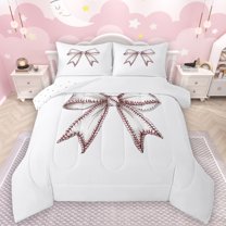 Manfei Lovely Bowtie Ribbon Bedding Comforter Set,Baseball Print Twin Comforter Sets,White Red Bedding Set For Teens,Ultra Soft Home Decor Reversible,2 Pieces