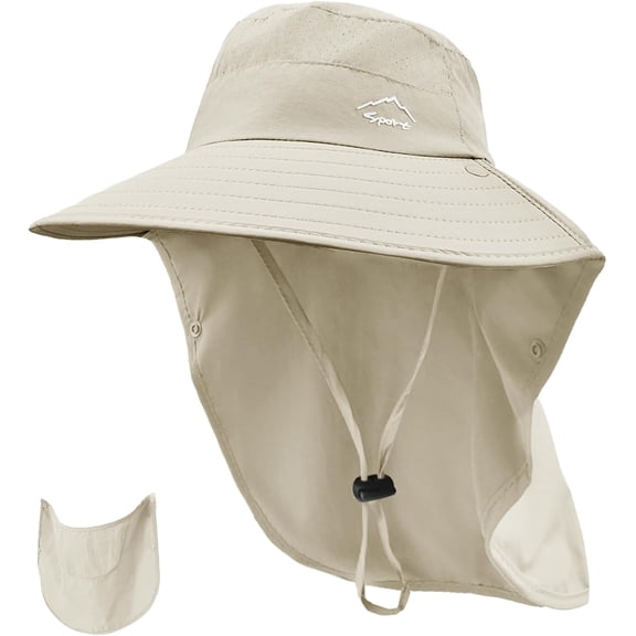 VigorousTrade Sun Hat for Men Women with Neck Flap,Wide Brim UPF50  Fishing Hat with Detachable Face Cover Outdoor Sun Protection Hat