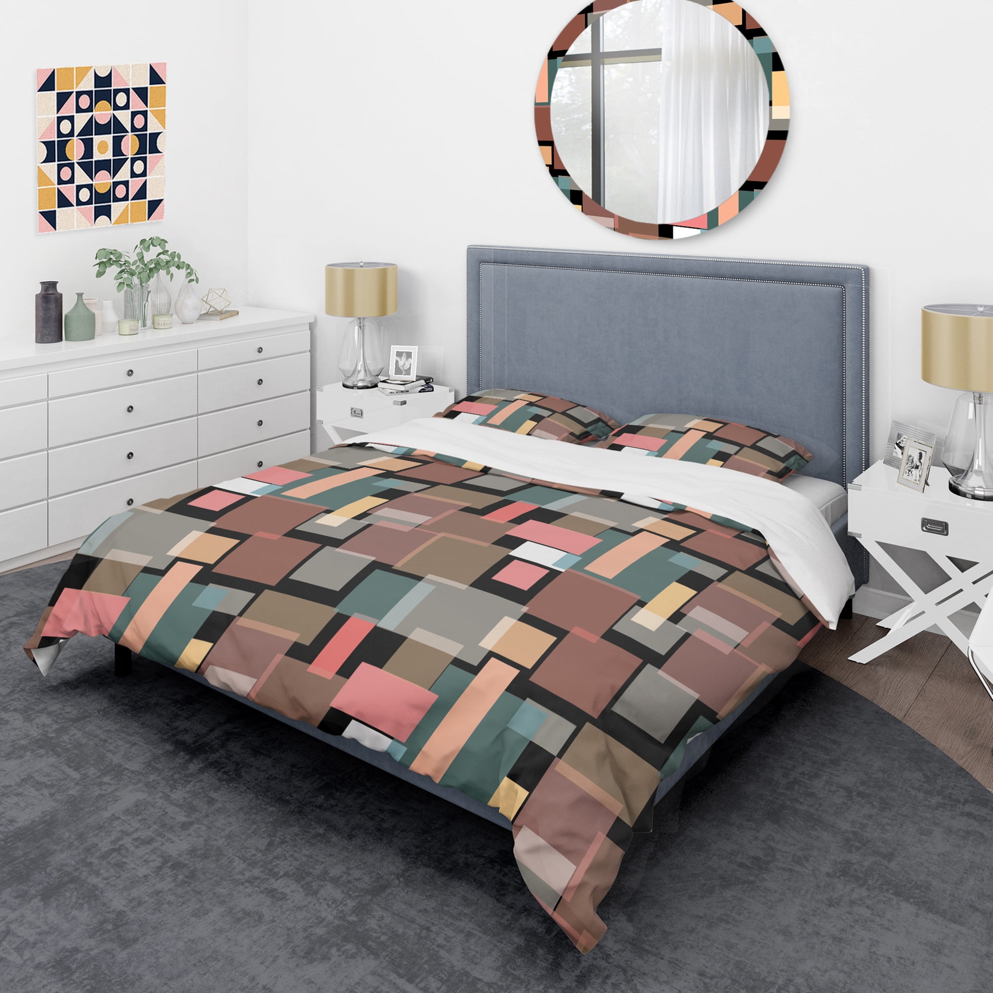 Designart 'Retro Square Design II' Mid-Century Modern Duvet Cover Set