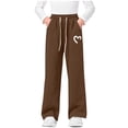 thumbnail image 2 of DJDLJWCJ Teen Girls Wide Leg Sweatpants Winter Warm Elastic Waist Drawstring Baggy Pants Side Pocket Athletic Pants Brown Size 7, 2 of 7