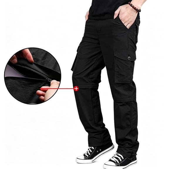 Men Multi Pocket Cargo Pants Stretch Straight Leg Zip Off Wear Resistant All Season Outdoor Trousers