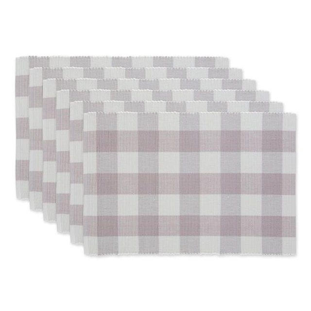 Design Imports CAMZ12375 13 x 19 in. Dusty Lilac Buffalo Check Ribbed Placemat - Set of 6