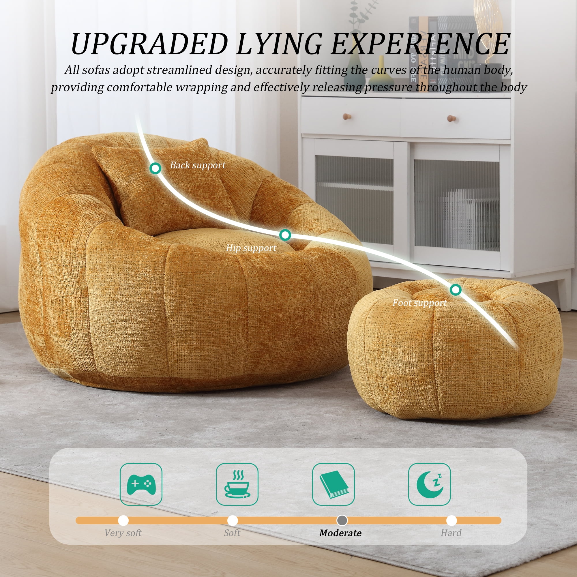FFZ Modern Round Bean Bag Chair For Adults With Ottoman Leisure Single Sofa