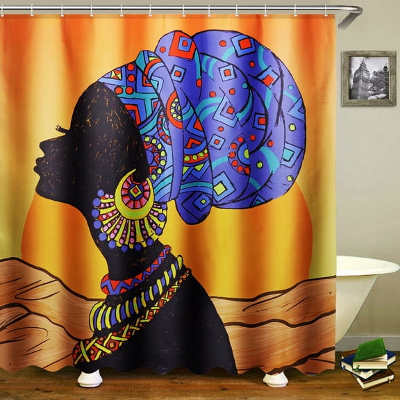 African Girl Waterproof Fabric Shower Curtain With 12 Hooks OR 3pcs Toilet Cover Mats Non-Slip Rugs Bathroom Set Gifts,Multi-Pattern