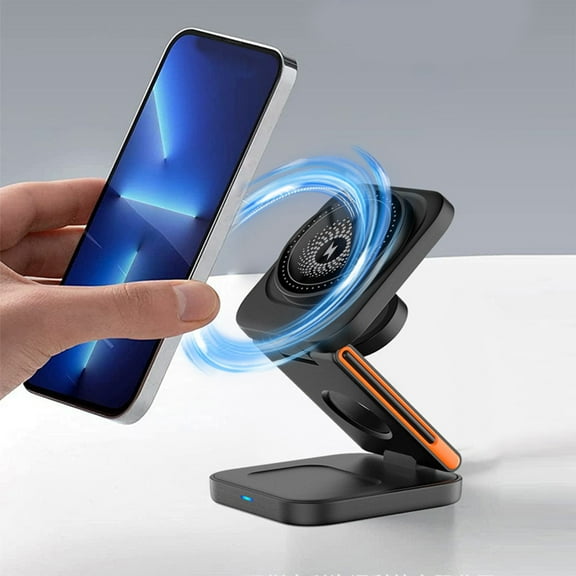 3 in 1 Foldable Wireless Charger Stand 15W Fast Charging Type-C LED Light Phone Watch Earbud Dock for Android iOS Magnetic Charging Protection Travel Desk Bedside