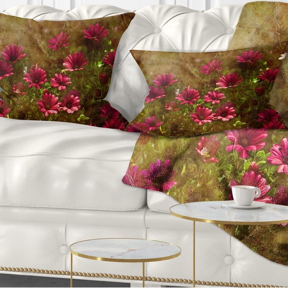 Designart Spring Garden with Little Red Flowers - Floral Throw Pillow - 12x20