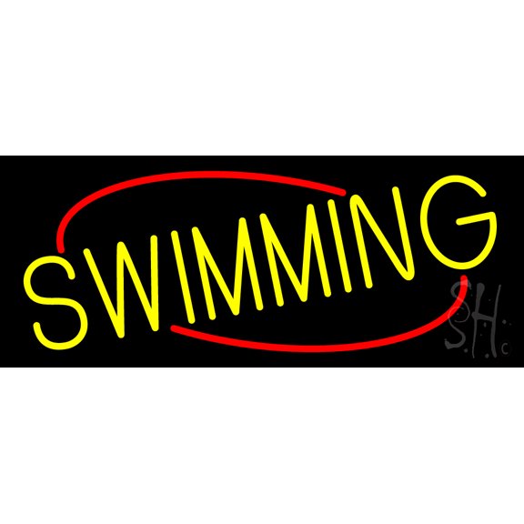 Yellow Swimming LED Neon Sign 10 x 24 - inches, Clear Edge Cut Acrylic Backing, with Dimmer - Bright and Premium built indoor LED Neon Sign for Bar decor.