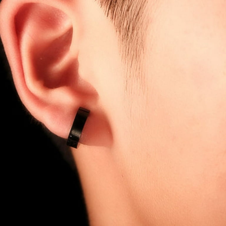1 Pair Men's Stainless Steel Non-Piercing Earring Clip On Ear Stud Cuff  Earrings Men Black ER960