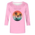 thumbnail image 4 of qolati Womens Tops 3/4 Sleeve Crewneck Cute Shirts Casual Palm Tree Print Trendy Blouses 2024 Summer Hawaiian Pullover Blouse, 4 of 4