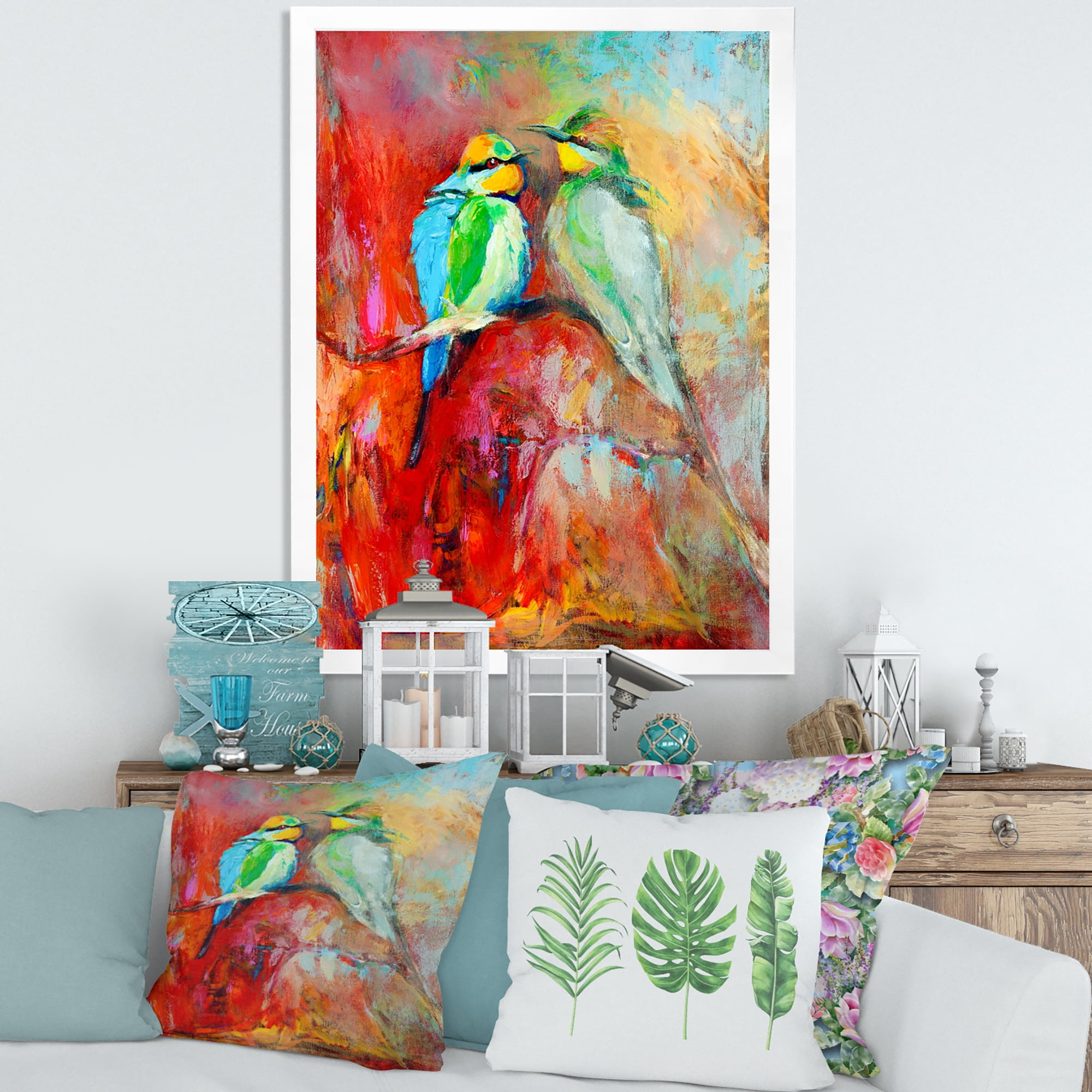 Designart 'Blue Tailed Bee Eaters Sitting On A Branch' Nautical & Coastal Framed Art Print