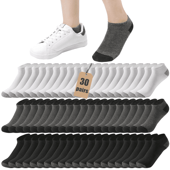 Usavemo 30 Pairs Men's Ankle Socks Lightweight Low Cut Casual Ankle Socks for Men Size 10-13
