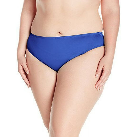 24th & Ocean Women's Solid Mid Waist Hipster Bikini Swimsuit Bottom, Cobalt, Extra Large