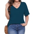 thumbnail image 7 of Womens Tops Plus Size Summer Blouses Solid Color Pullover T-Shirt Casual V Neck Top with Pocket Short Sleeve Shirts, 7 of 7
