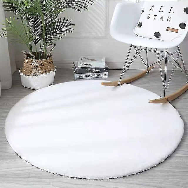 Alfombra redonda suave de piel sintética de conejo para dormitorio, alfombra peluda de felpa blanca para pies, alfombras de juego para niños para sala de estar