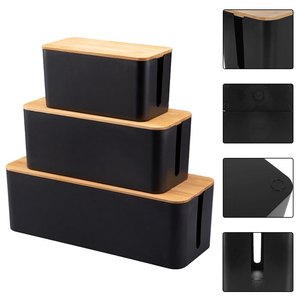 Cable Boxes,Large Cable Organiser Box with Wooden Lid for Cables Management Box B