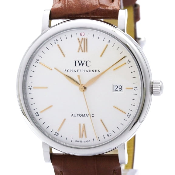 Pre-Owned IWC Portofino Steel Leather Automatic Mens Watch IW356517 Polished