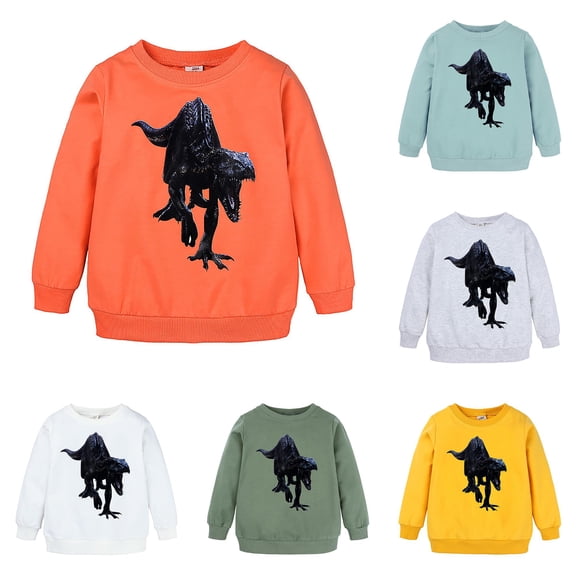 MEZZALL Boys Crewneck Little Kids Unisex Cartoon Animals Dinosaur Printed Sweatshirt Pullover Long Sleeve Fall 2026 Tops , Orange