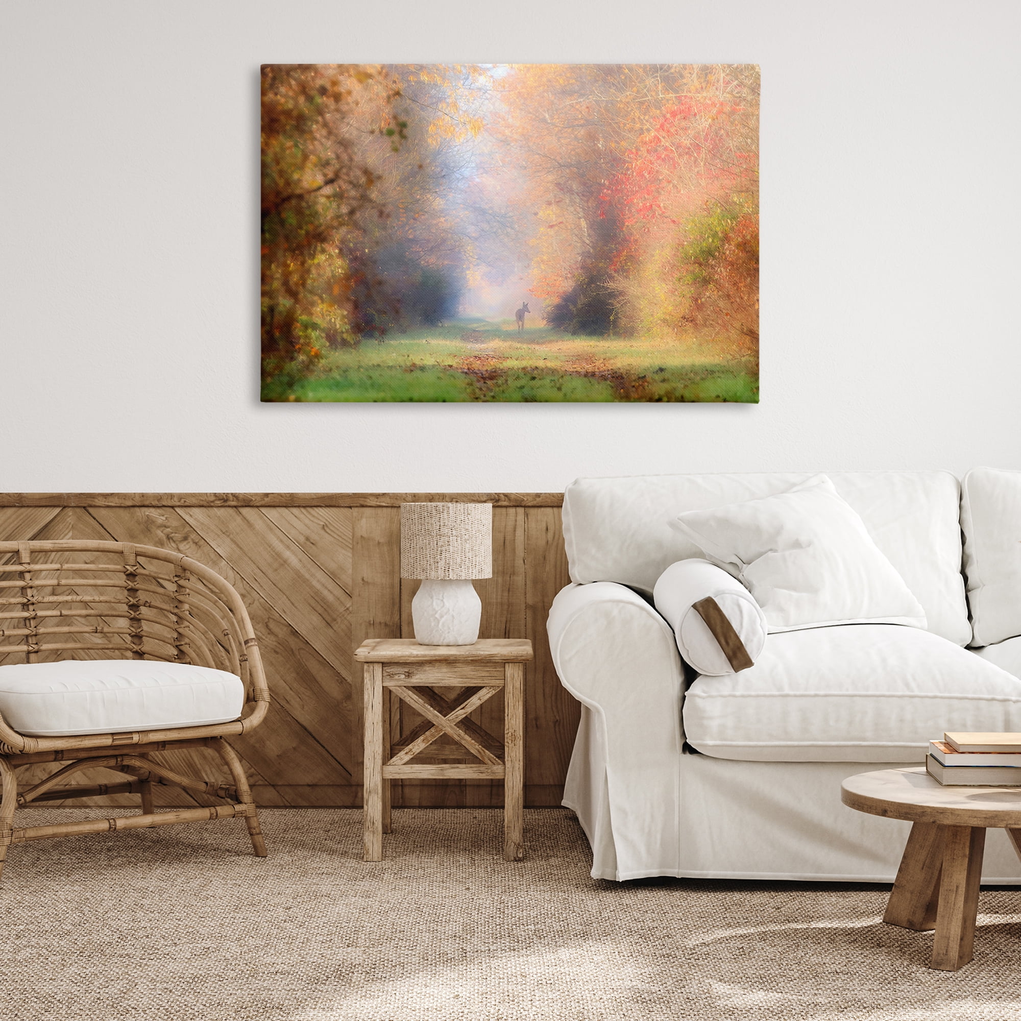 Stupell Industries Foggy Autumnal Forest Landscape & Nature Photography Wrapped Canvas Art Print Wall Art, 45 x 30