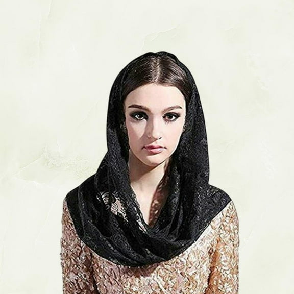 CRAFTHROU 1Pack Veil Scarf Black Lace Head Covering For Women Religious Ceremonies