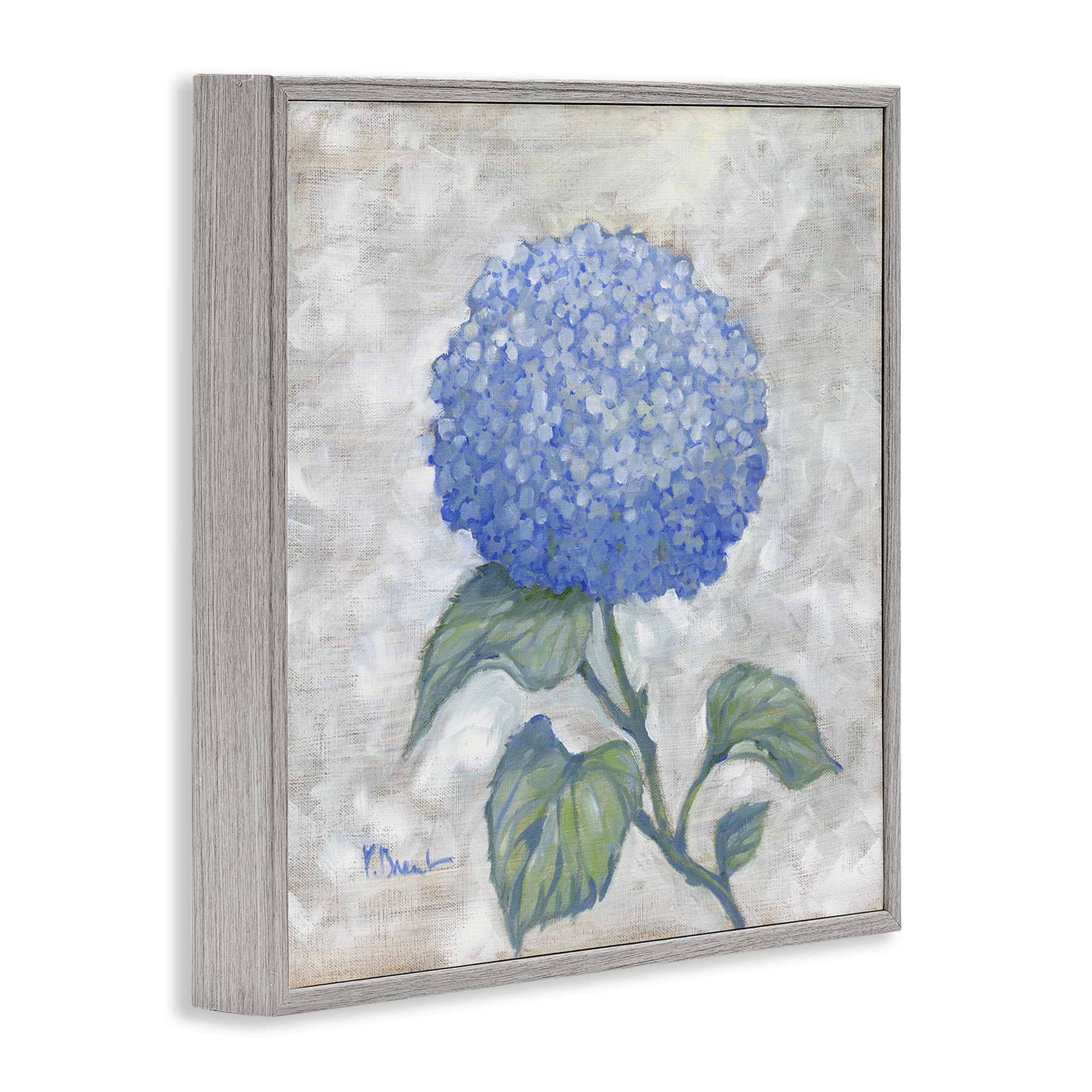 Stupell Industries Round Blue Country Hydrangea Floral Painting Gray Framed Art Print Wall Art, 17 x 17