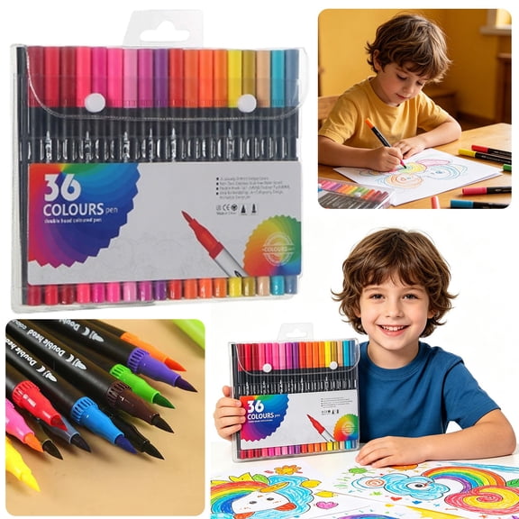 36 Colors Washable Watercolor Brush Markers Set — Dual Tip Watercolor Pens with Fine and Brush Tip for Coloring, Calligraphy and Art Projects