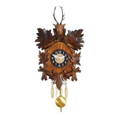 Black Forest Clock 5 Leaves, Deer Head with Cuckoo Call and Westminster Melody, Minature Clock