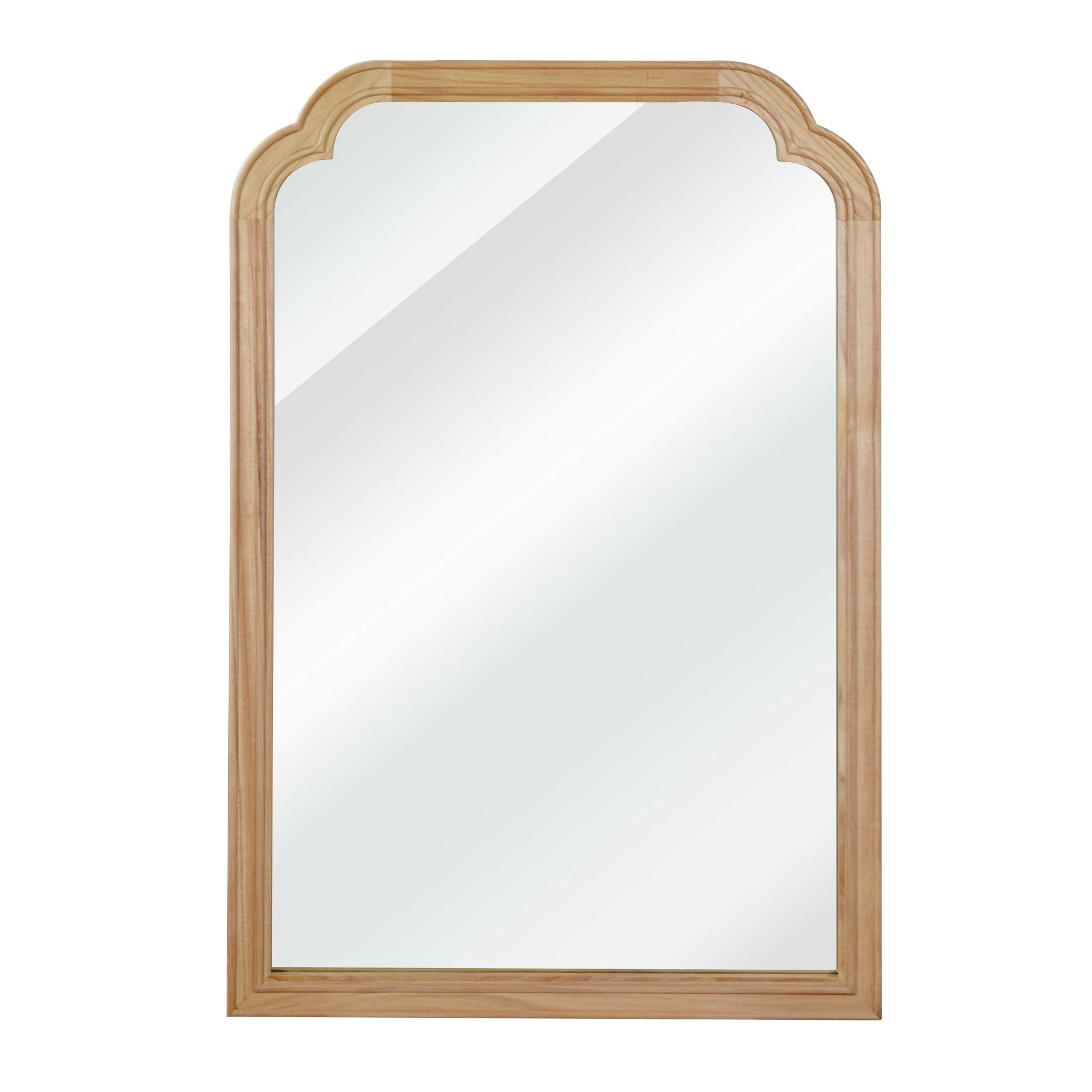 Leumius 24"x 36" Rounded Corner Mirror, Solid Wood Frame Decorative Mirror for Bedroom Bathroom Living Room Entryway Natural