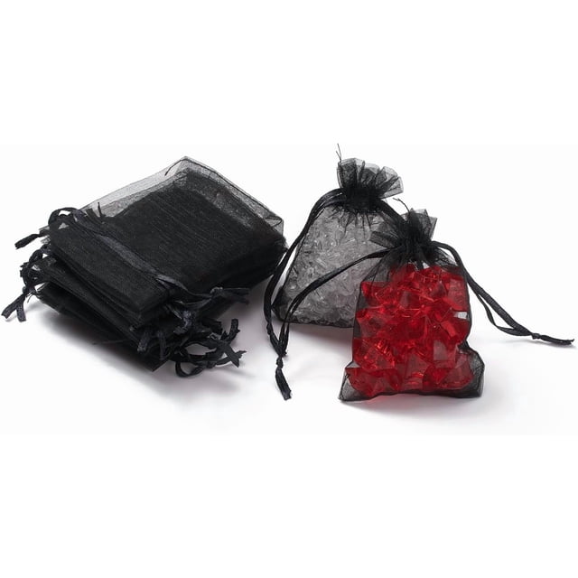 50 bolsas de regalo de organza con cordón ajustable, ideales para bodas y fiestas. Bolsitas de organza negras.