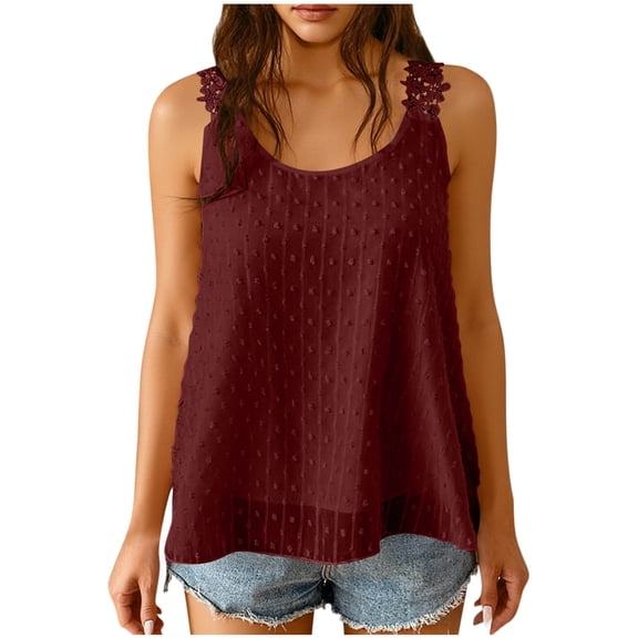 GUACER Women's Camisole Tops Casual Boho Crew Neck Lace Flowy Tank Tops