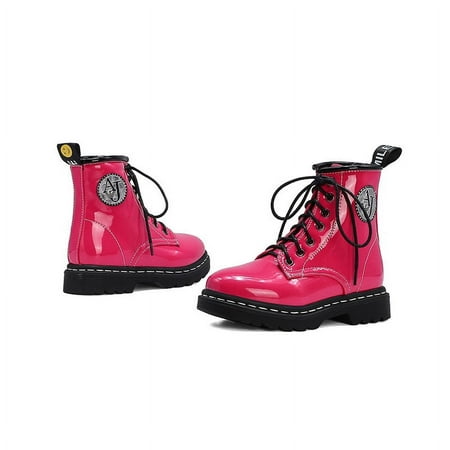 

IELGY Flat boots low top solid color round toe flat heel laces