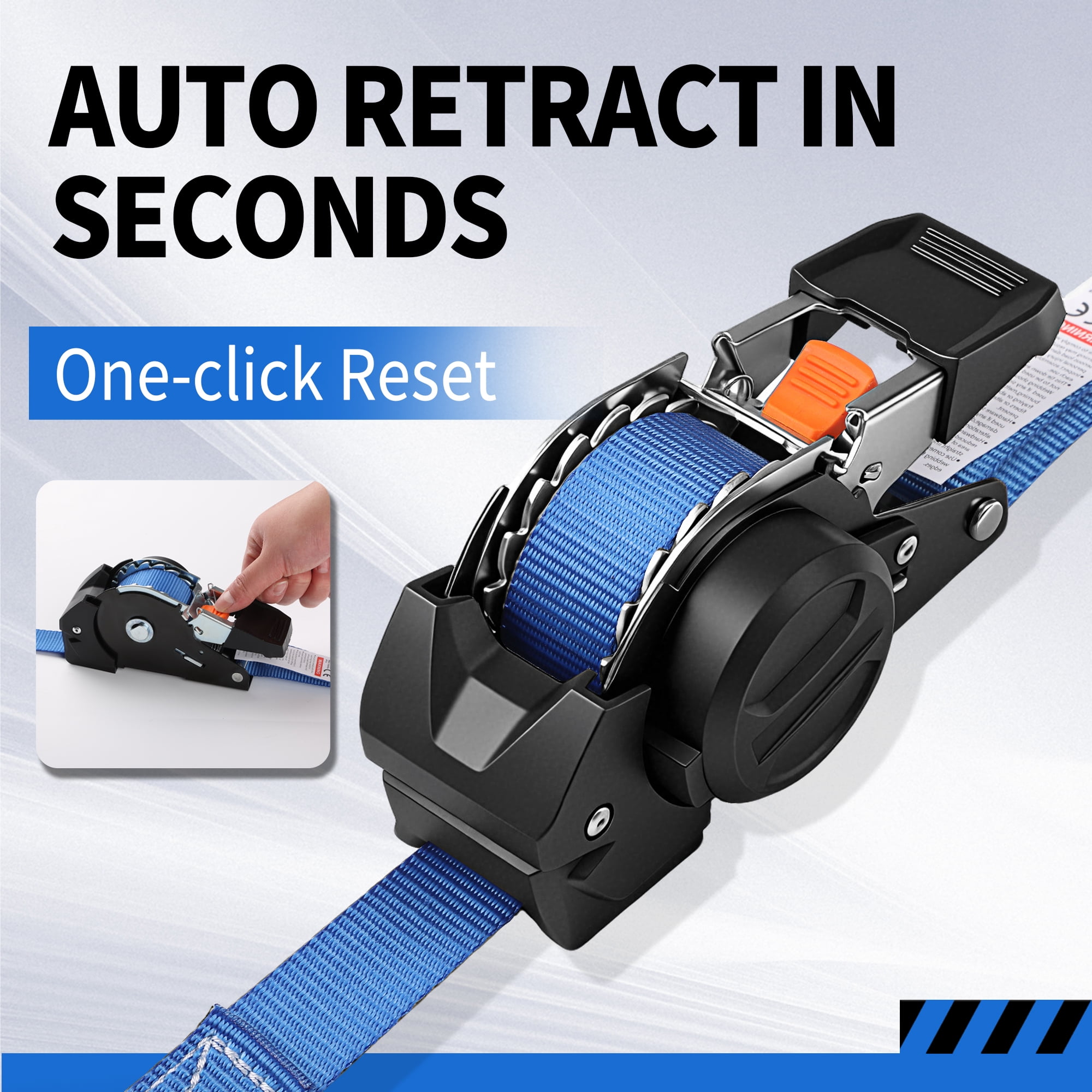 4-Pack Retractable Ratchet Straps with 4 Soft Loop - 1 Inch x 10 Feet (1,650lb Break Strength) - Heavy Duty Auto Self Retracting Tie Down Straps for Truck, Cargo Trailer, Motorcycle, ATV, UTV, Blue