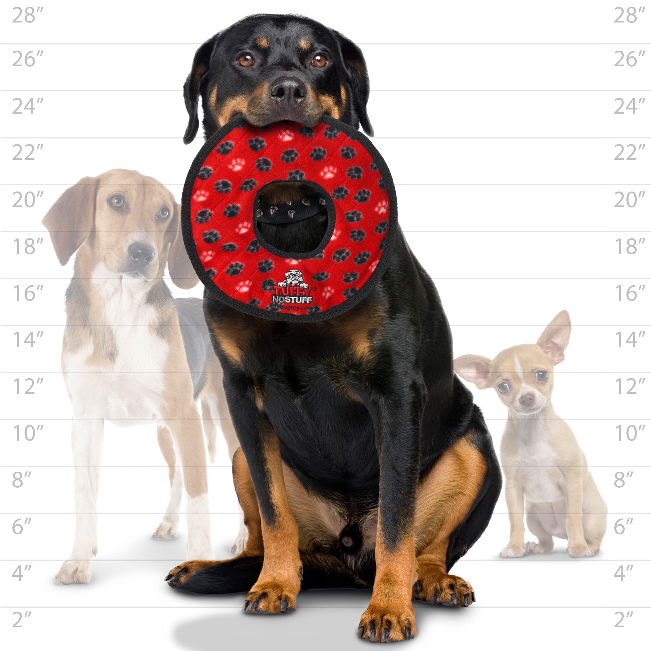 Tuffy No Stuff Ultimate Ring Red Paw Durable Squeaky Dog Toy