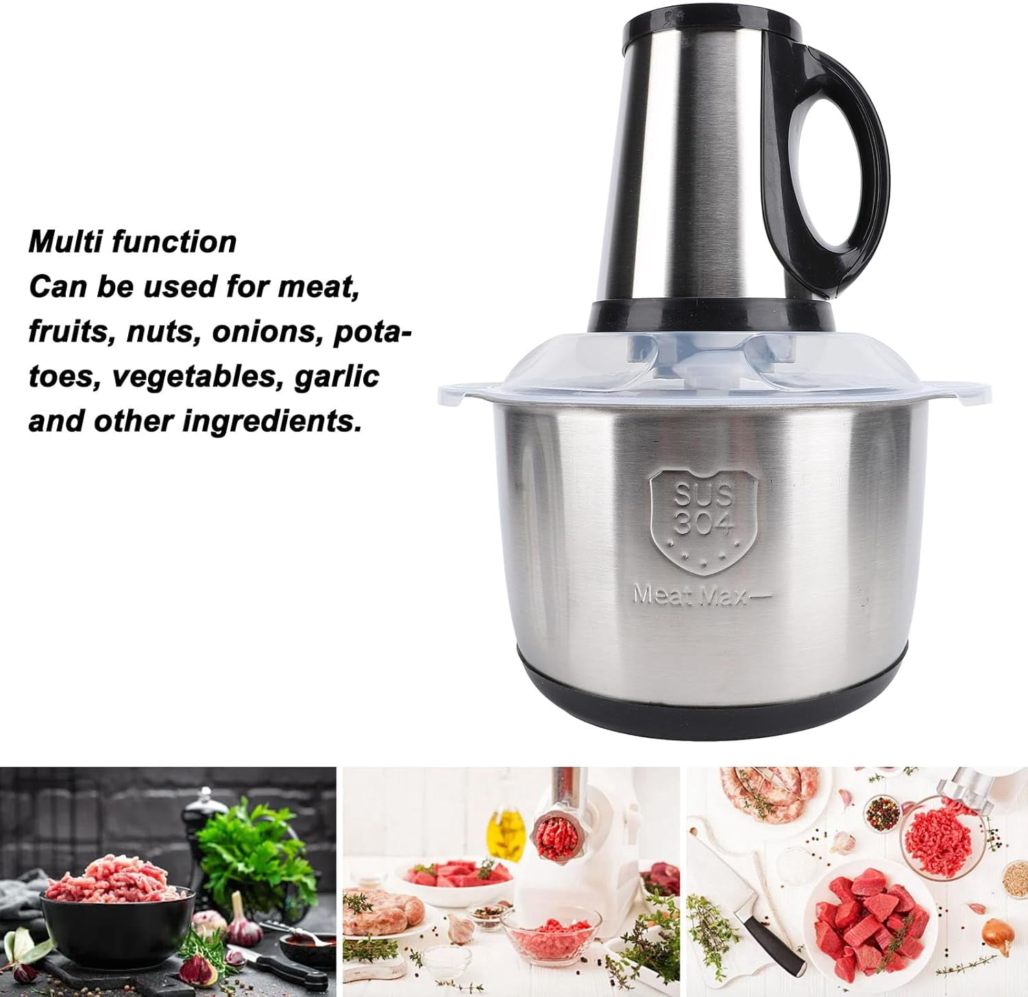 5L Stainless Steel Electric Food Processor with 500W Motor for Meat, Vegetables, and Nuts