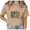 1-Brown, variant on Women's Pink Botanical Skull Vintage Washed T-Shirt Short Sleeve Crew S-2XL Relaxed Fit Top