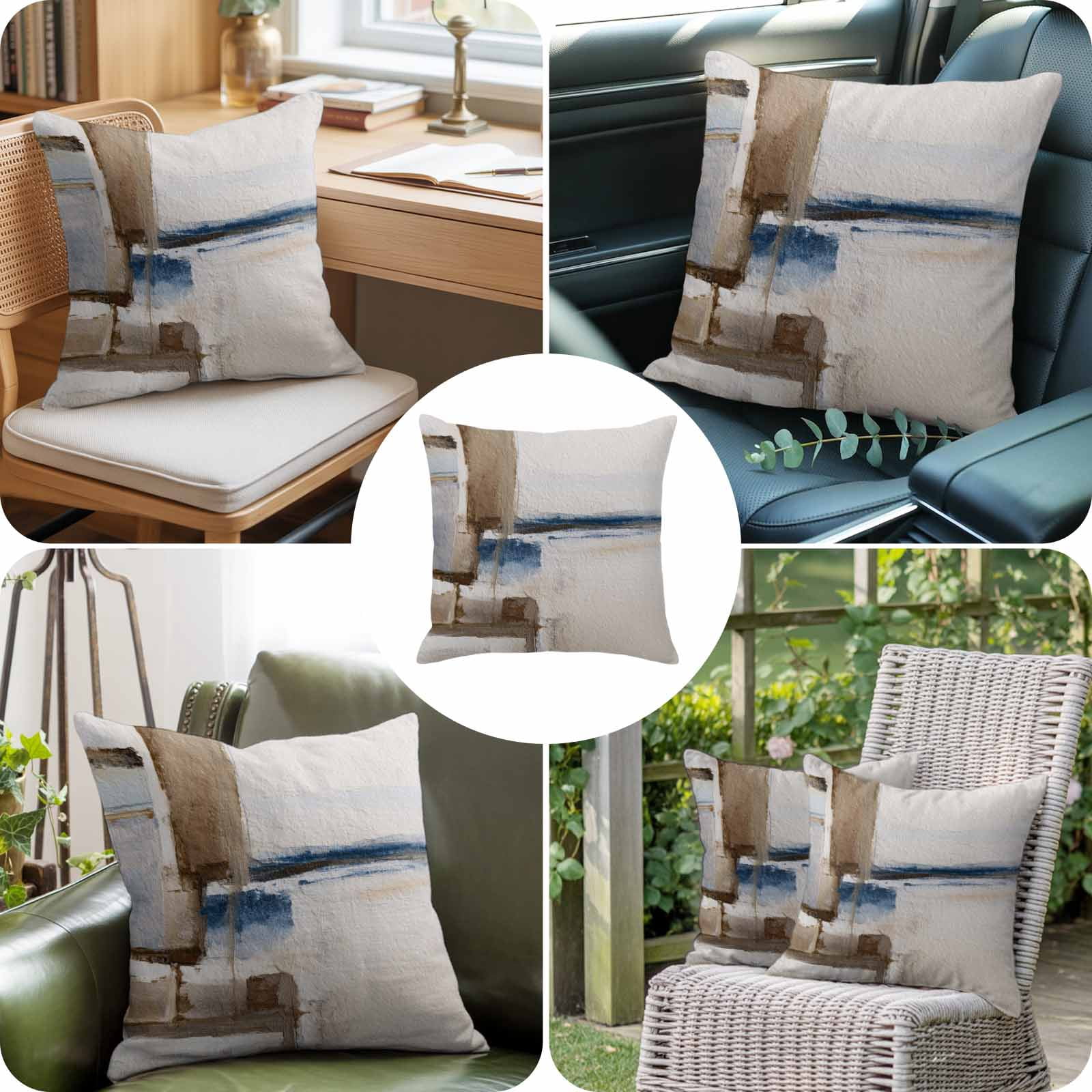 Throw Pillow Covers, Beige Brown Blue 26x26 Pillow Covers for Couch/Sofa/Bed, Vintage Abstract Mottled Texture Decorative Square Linen Cushion Pillowcase for Home Decor