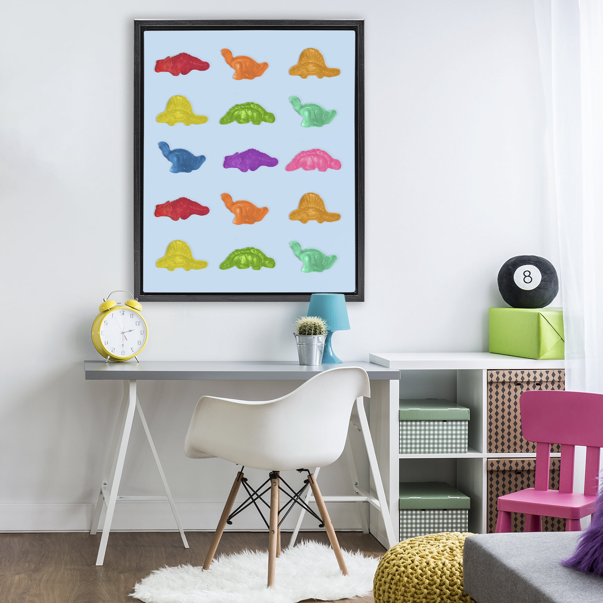 Stupell Industries Colorful Dinosaur Candies Black Framed Floater Canvas Wall Art, design by LISH Creative