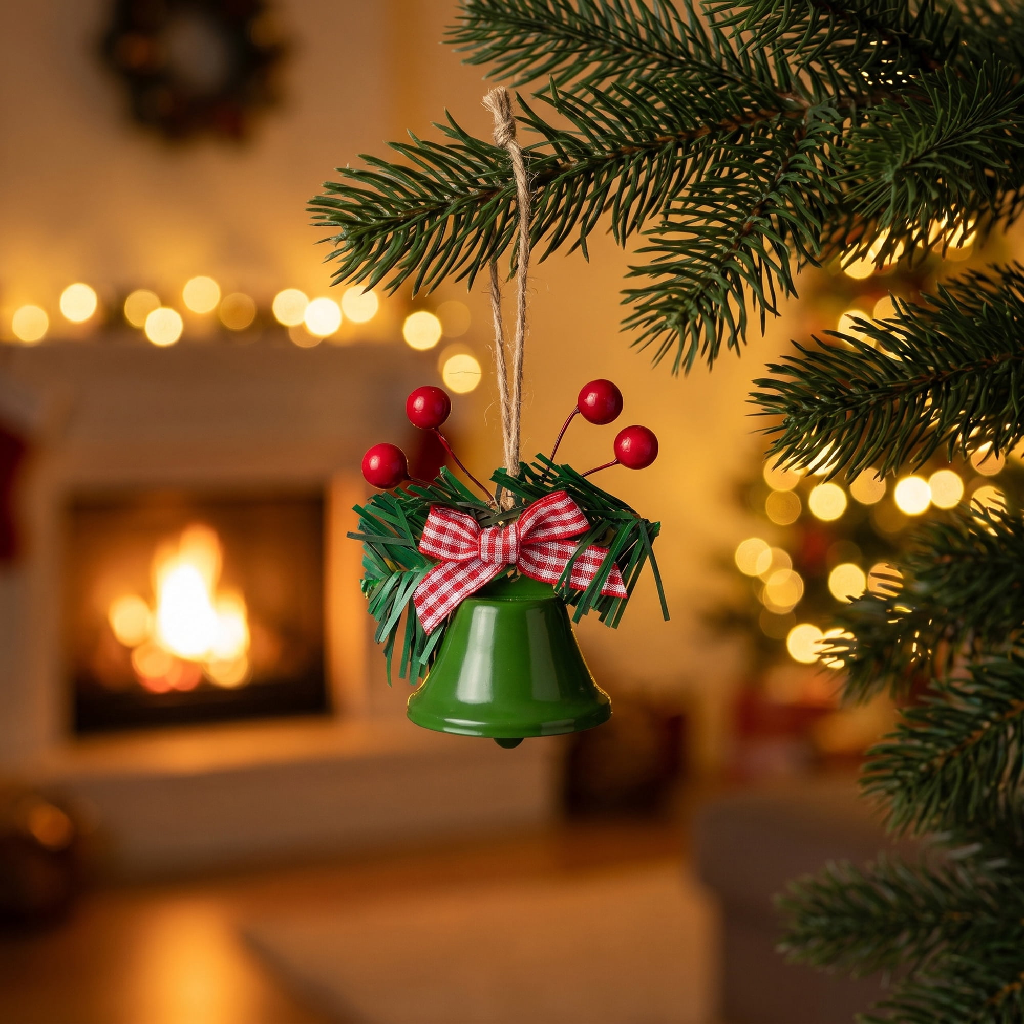 Unique Bargains 10Pcs Christmas Ornaments Rustic Iron Bells Green 1.8"L x 1.8"W x 5.3"H