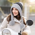 thumbnail image 4 of Voska Womens Thick Knit Ear Flap Winter Hat Soft Fleece Lined 3 Pom Pom Pull On Beanie with Fair Isle Pattern Gray One Size, 4 of 4