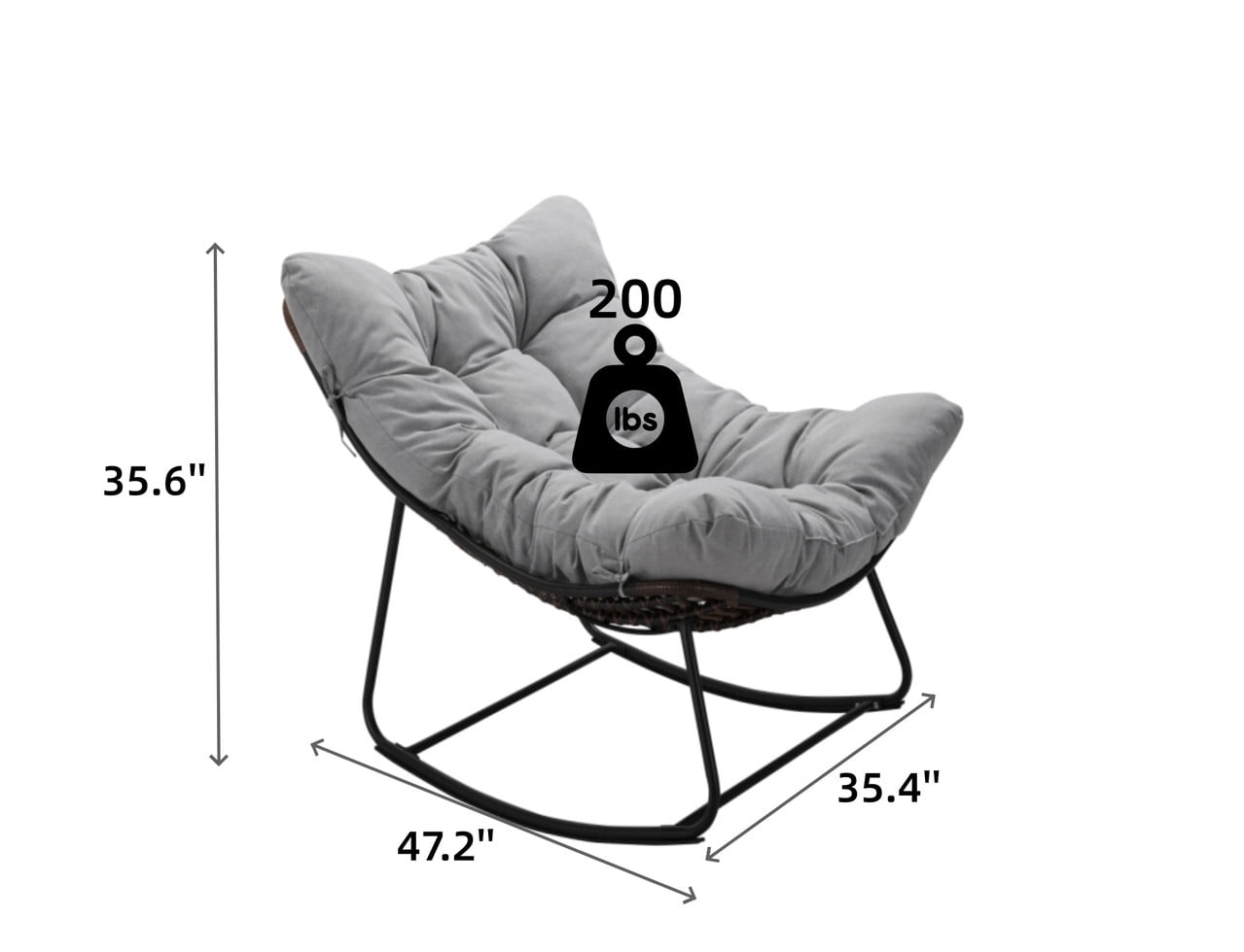 Papasan Patio Rocking Chair, Indoor/Outdoor Use Armless Wicker Recliner Chair