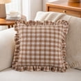 thumbnail image 4 of Dademeo Plaid Ruffle Throw Pillow Cover, Farmhouse Brown And White Checkered Pillowcase, Chic Vintage Square Decorative For Bed Sofa Living Room, 4 of 5