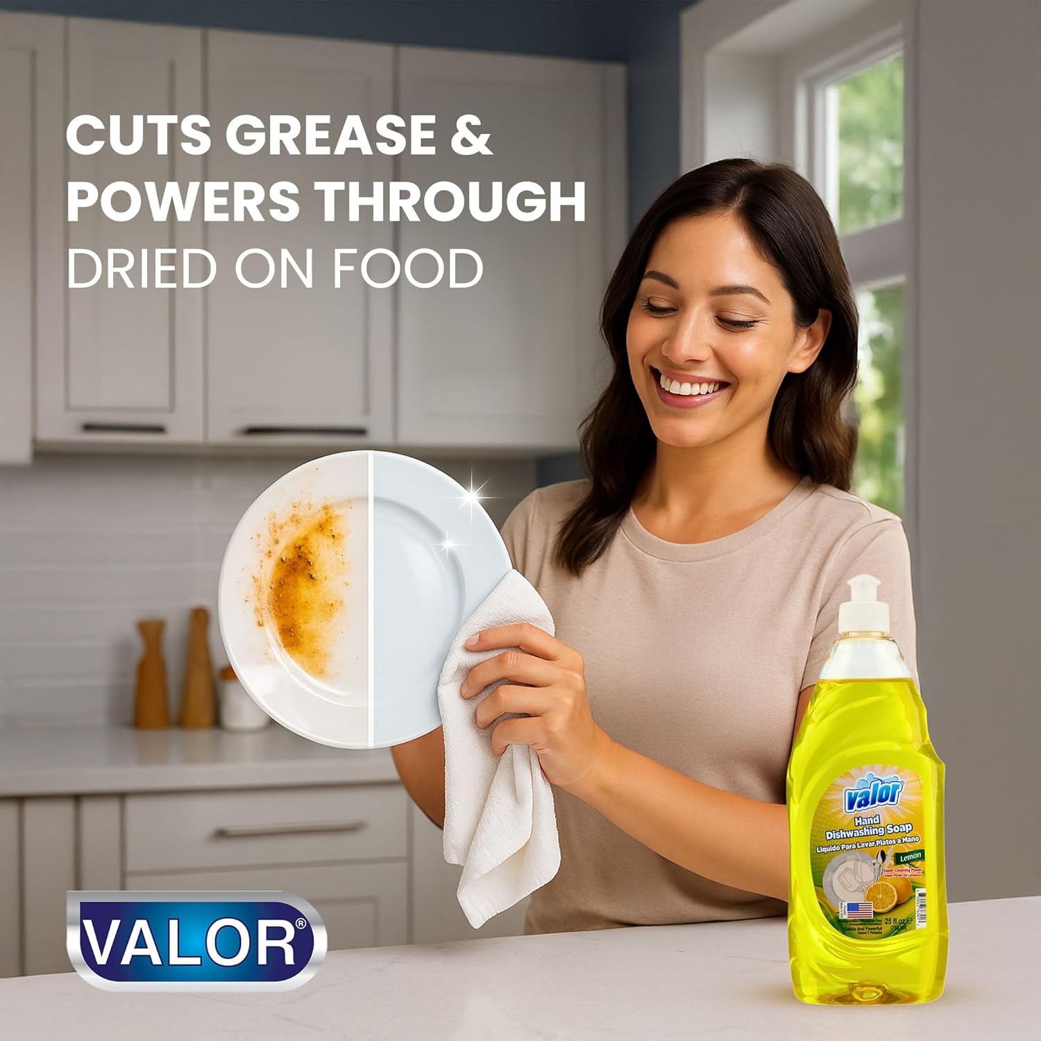 Valor Dishwashing Liquid, 25 fl oz – Dish Soap for Kitchen & Bathroom, Grease-Fighting, Gentle on Hands, Fast Rinse, Eco-Friendly Biodegradable Formula