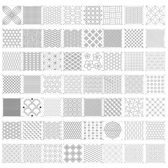 56 Pcs Sashiko Stencils 5.1 x 5.1 inch PET Sashiko Template Pattern Geometric Embroidery Stabilizers Drawing Line Template for Hand Quilting Sewing